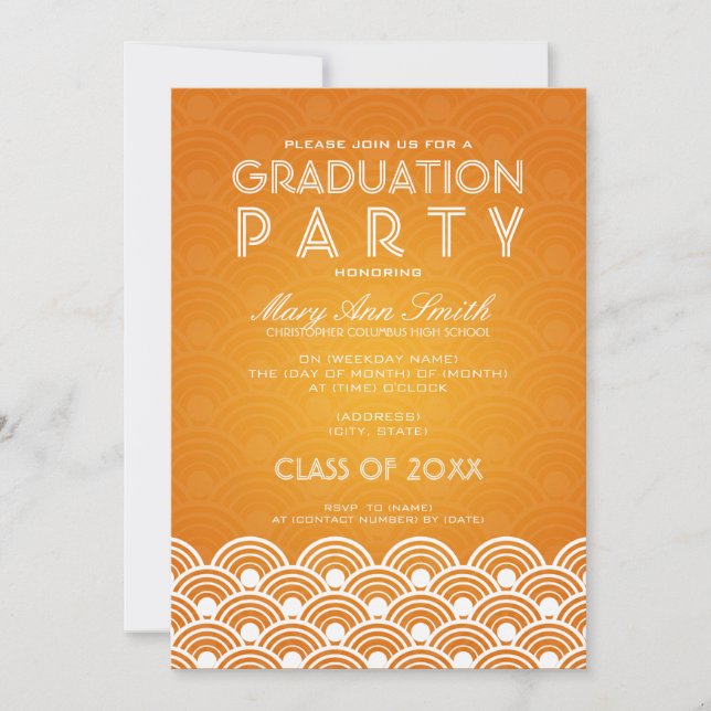 Invitación Elegante Naranja de vieira del partido de graduaci (Anverso)