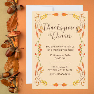 Invitación Elegante Naranja Día de Acción de Gracias