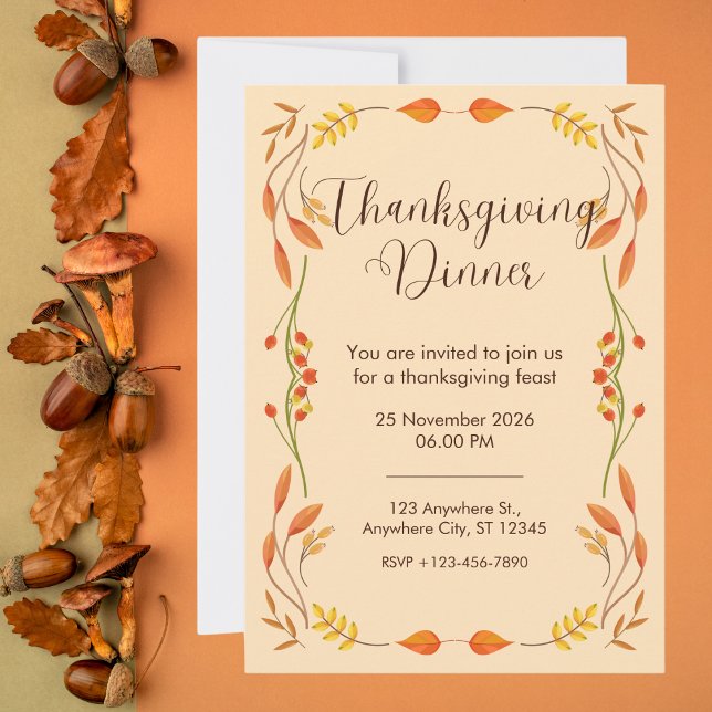 Invitación Elegante Naranja Día de Acción de Gracias (Subido por el creador)