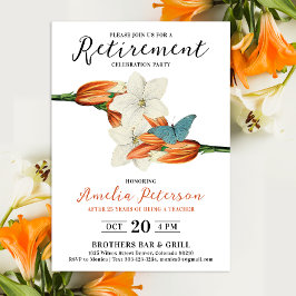 Invitación Elegante Naranja Elegante Floral de Jubilación Bla