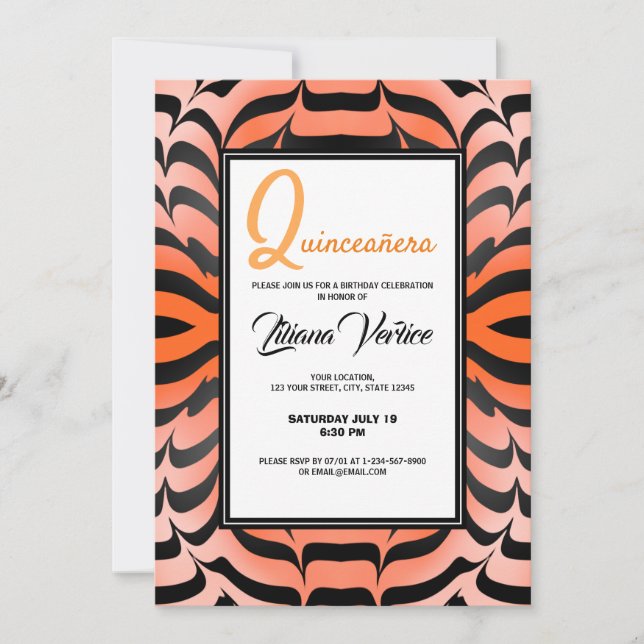 Invitación Elegante Naranja estético e impresión de piel de t (Anverso)