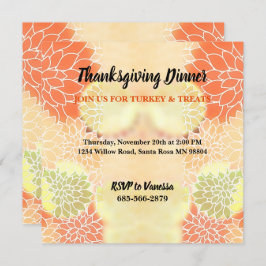 Invitación Elegante Naranja Fall Floral Acción de Gracias