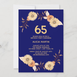Invitación Elegante Naranja flor de oro de la marina azul cum