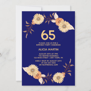 Invitación Elegante Naranja flor de oro de la marina azul cum