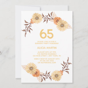 Invitación Elegante Naranja Flor Oro Cumpleaños Blanco