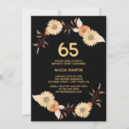 Invitación Elegante Naranja Flor Oro Nacimiento Negro