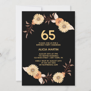 Invitación Elegante Naranja Flor Oro Nacimiento Negro