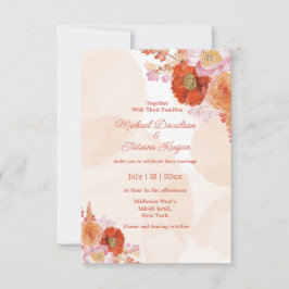 Invitación elegante naranja floral botánico acuarela boda
