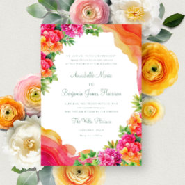 Invitación Elegante Naranja Floral Bougainville Boda de Itali