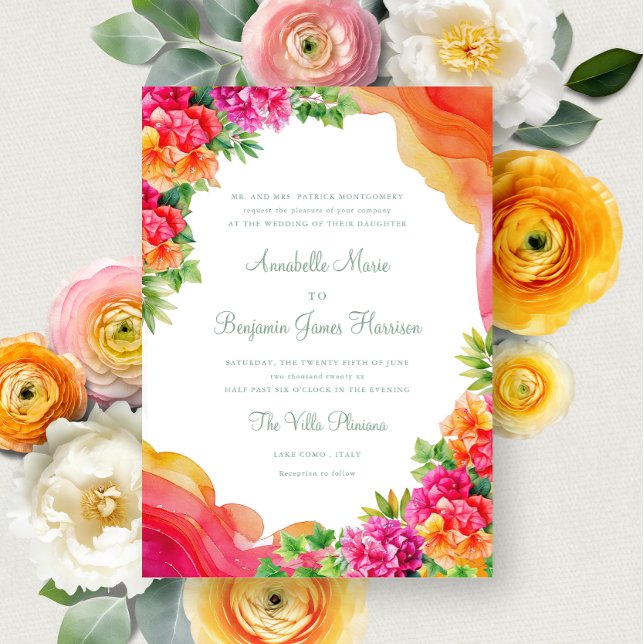 Invitación Elegante Naranja Floral Bougainville Boda de Itali (Subido por el creador)