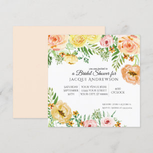 Invitación Elegante Naranja Floral Bridal Shower Peach Rosas