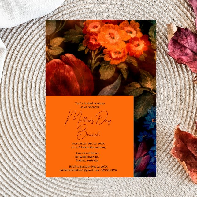 Invitación Elegante Naranja floral moderna brunch del día de  (Subido por el creador)