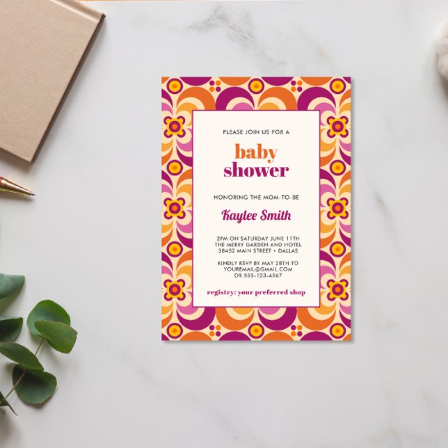 Invitación Elegante Naranja floral morado de mediados de sigl (Subido por el creador)