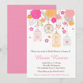 Invitación Elegante Naranja floral y ducha de novia rosa