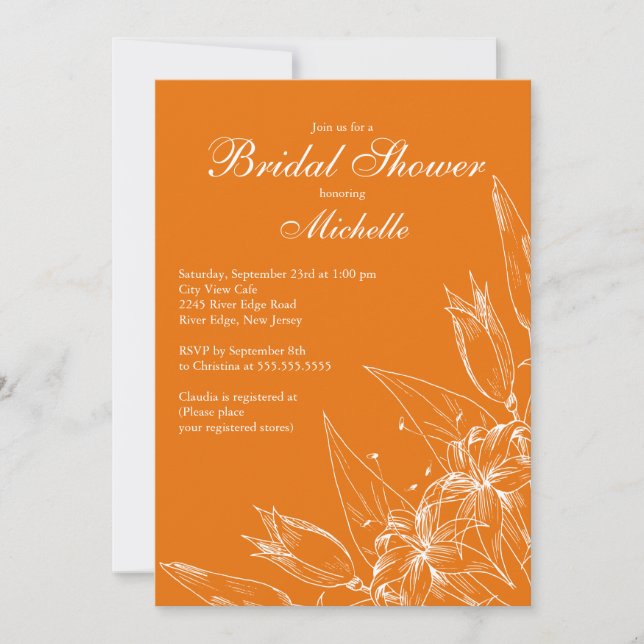 Invitación Elegante naranja Lily Flower Bridal Shower (Anverso)