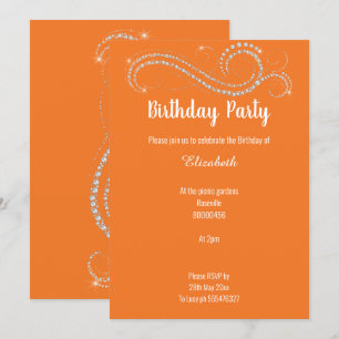 INVITACIÓN ELEGANTE NARANJA LUMINOSO DIAMOND PARTIDO DE CUMPL