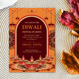 Invitación Elegante naranja mandala Diwali Festival de Luces