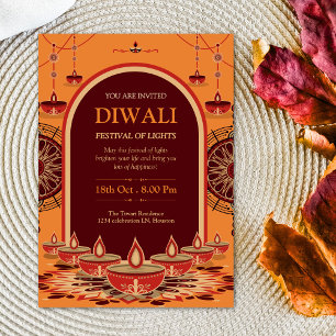 Invitación Elegante naranja mandala Diwali Festival de Luces