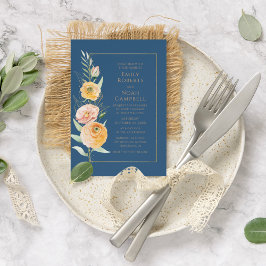 Invitación Elegante Naranja moderno color de agua azul floral