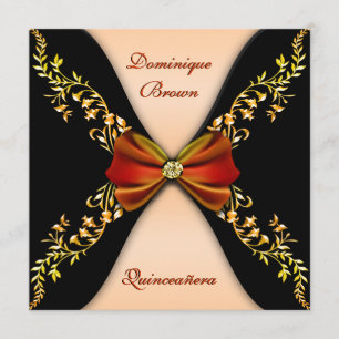 Invitación Elegante Naranja negro diamante compás Quinceanera