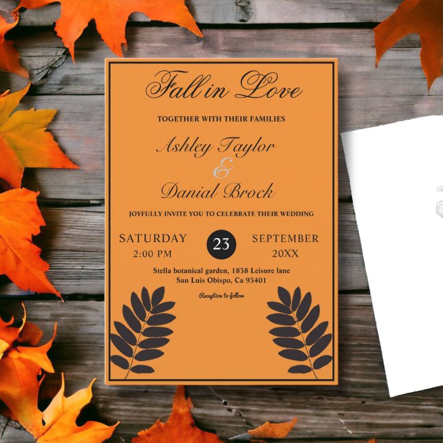 Invitación Elegante Naranja negro quemado Rustic Fall Wedding (Subido por el creador)