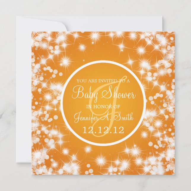 Invitación Elegante Naranja neutro Baby Shower de espuma de i (Anverso)