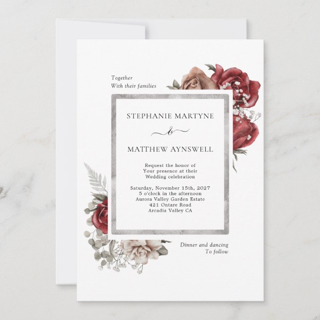 Invitación Elegante Naranja  Otoño Boda Botánico Rojo (Anverso)
