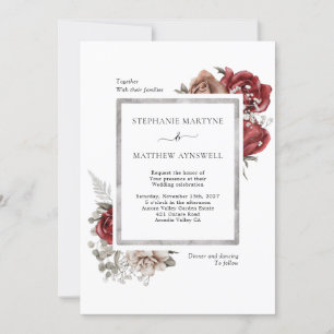 Invitación Elegante Naranja  Otoño Boda Botánico Rojo