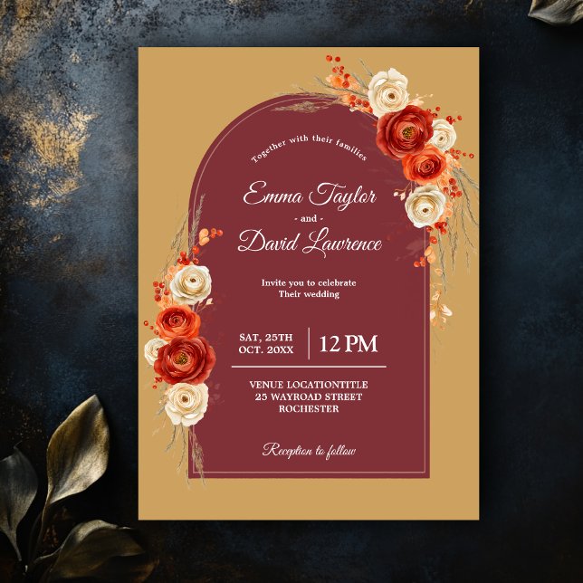 Invitación Elegante naranja otoño terracota boda floral (Subido por el creador)