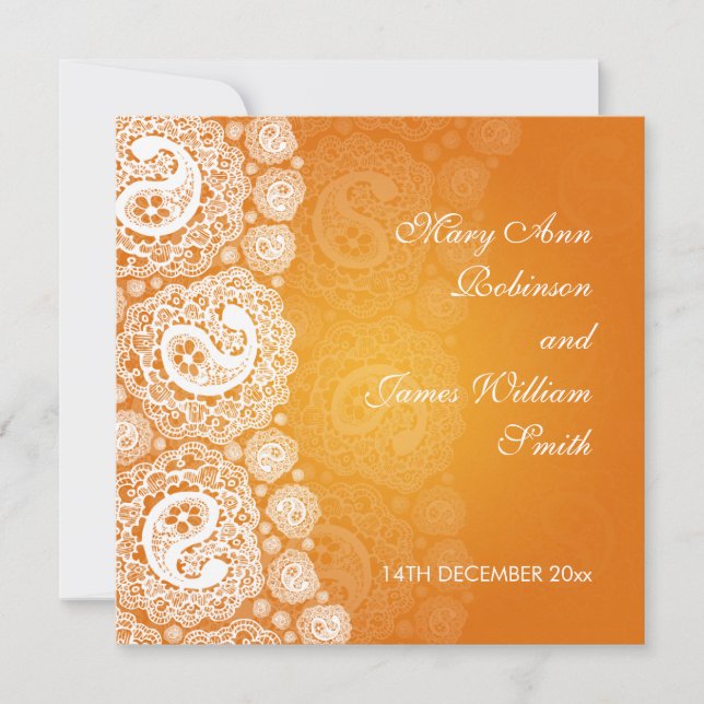 Invitación Elegante Naranja Paisley Lace (Anverso)