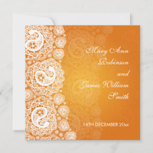 Invitación Elegante Naranja Paisley Lace