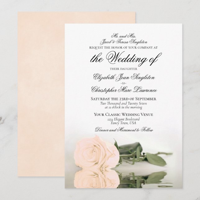 Invitación Elegante Naranja pálido o Rosa  Boda formal (Anverso / Reverso)