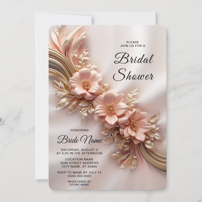 Invitación Elegante Naranja Peach Floral Bridal Shower (Anverso)