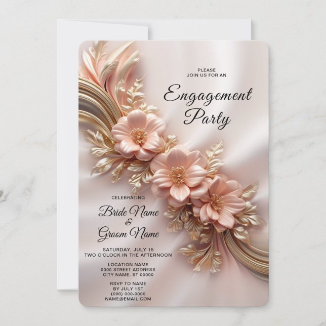 Invitación Elegante Naranja Peach Floral Engagement Invitació (Anverso)