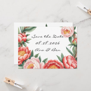 Invitación Elegante Naranja Peony Paint Wedding Save the Date