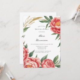 Invitación Elegante Naranja Peony Pintado Ducha Bridal