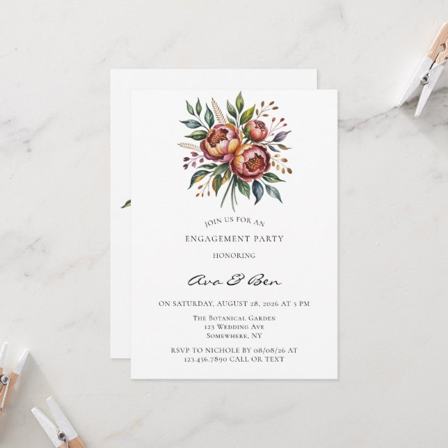 Invitación Elegante Naranja Peony Watercolor Weddadora (Anverso/Reverso In Situ)