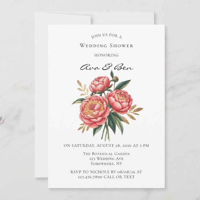 Invitación Elegante Naranja Peony Watercolor Weddadora (Anverso)