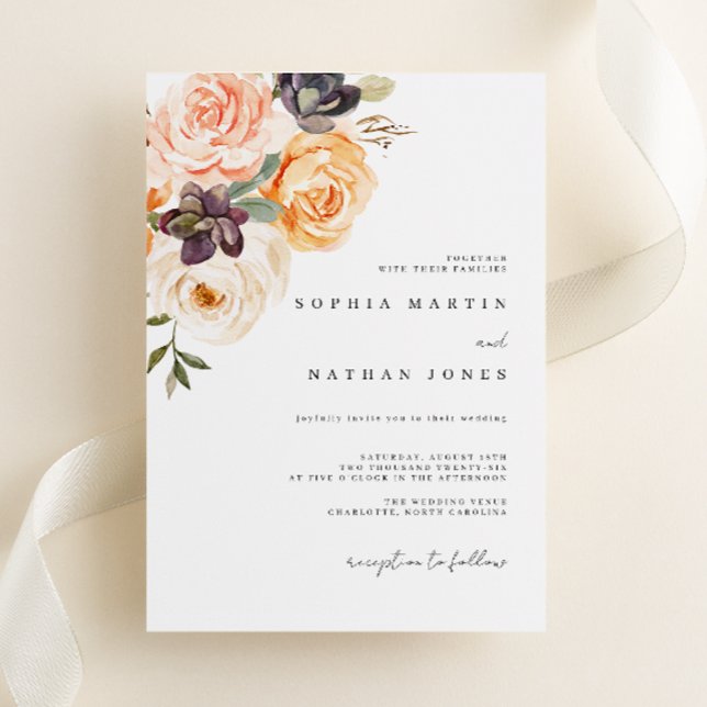 Invitación Elegante Naranja quemado acuarela Floral Boda (Subido por el creador)