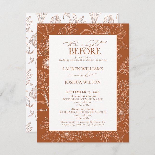 Invitación Elegante Naranja quemado Boda ensayo cena (Anverso / Reverso)