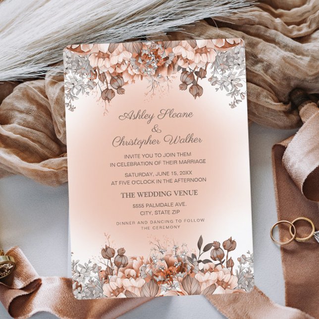 Invitación Elegante Naranja quemado Boda floral rosa otoño (Subido por el creador)