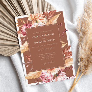 Invitación Elegante Naranja quemado Boho Moda Boda floral