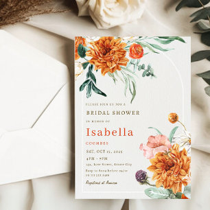 Invitación Elegante Naranja quemado Cae Floral Bridal Shower