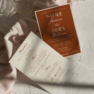 Invitación Elegante Naranja Quemado de Terracota Todo en Uno 