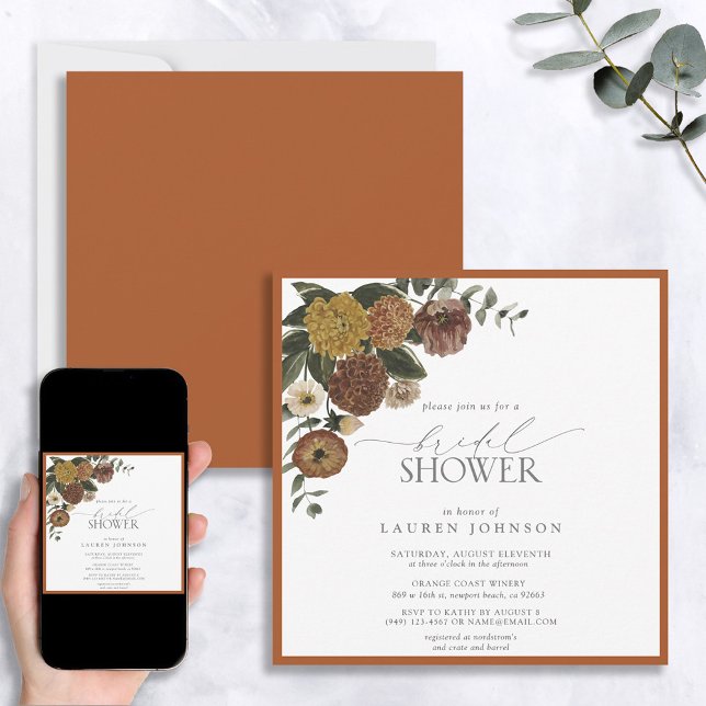Invitación Elegante Naranja quemado Floral Bridal Shower (Subido por el creador)
