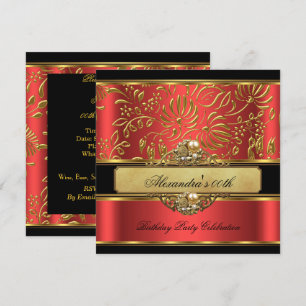 Invitación Elegante Naranja Quemado Rojo Dorado Damasco Perla