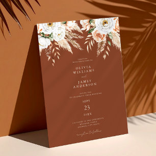 Invitación Elegante Naranja quemado Terracotta Boda Floral