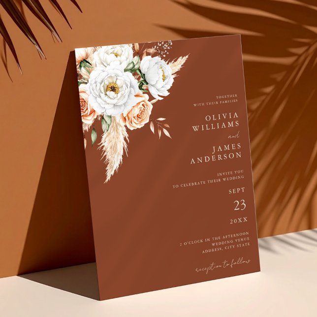 Invitación Elegante Naranja quemado Terracotta Boda Floral (Subido por el creador)