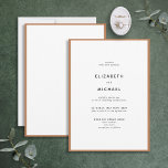 Invitación Elegante Naranja quemado y Boda de tipografía blan<br><div class="desc">¡Una magnífica tipografía invitación a una boda de verano o otoño! Este bonito y elegante diseño presenta un borde naranja quemado alrededor de una invitación blanca, con una tipografía moderna. Un diseño sencillo y minimalista. Póngase en contacto con el diseñador para obtener productos coincidentes. Copyright Elegant Invita, todos los derechos...</div>