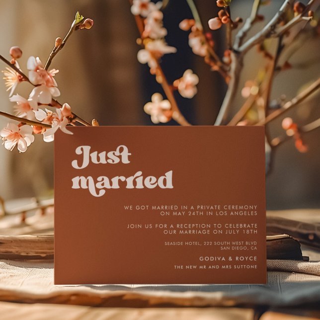 Invitación Elegante naranja retro quemado recién casado (Subido por el creador)
